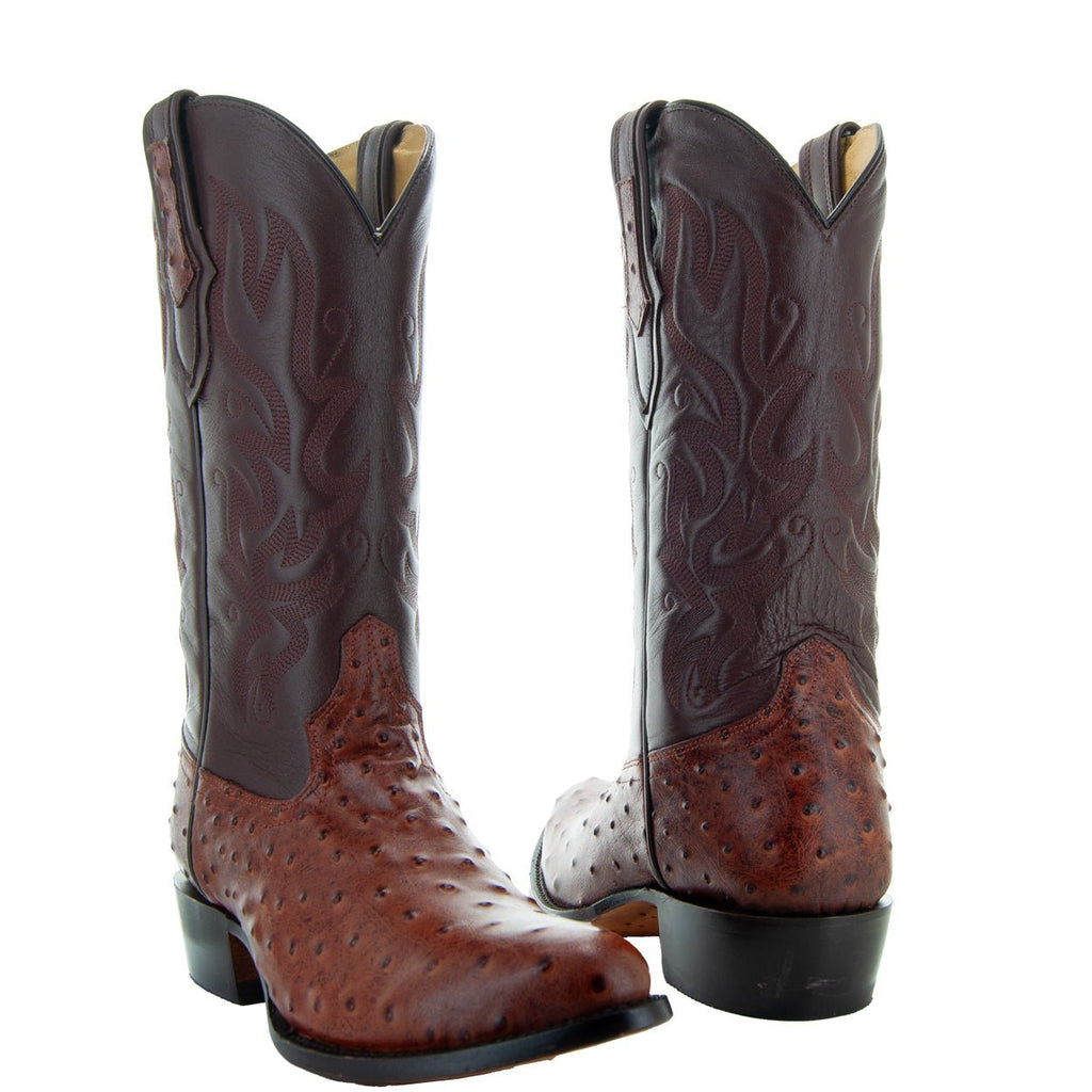 Men's Cognac Ostrich Print Cowboy Boots (H7002) - Paranoid Ranch