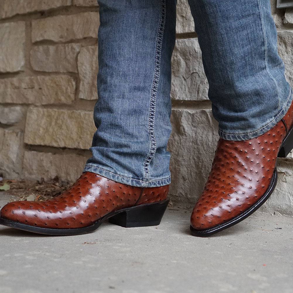 Men's Cognac Ostrich Print Cowboy Boots (H7002) - Paranoid Ranch