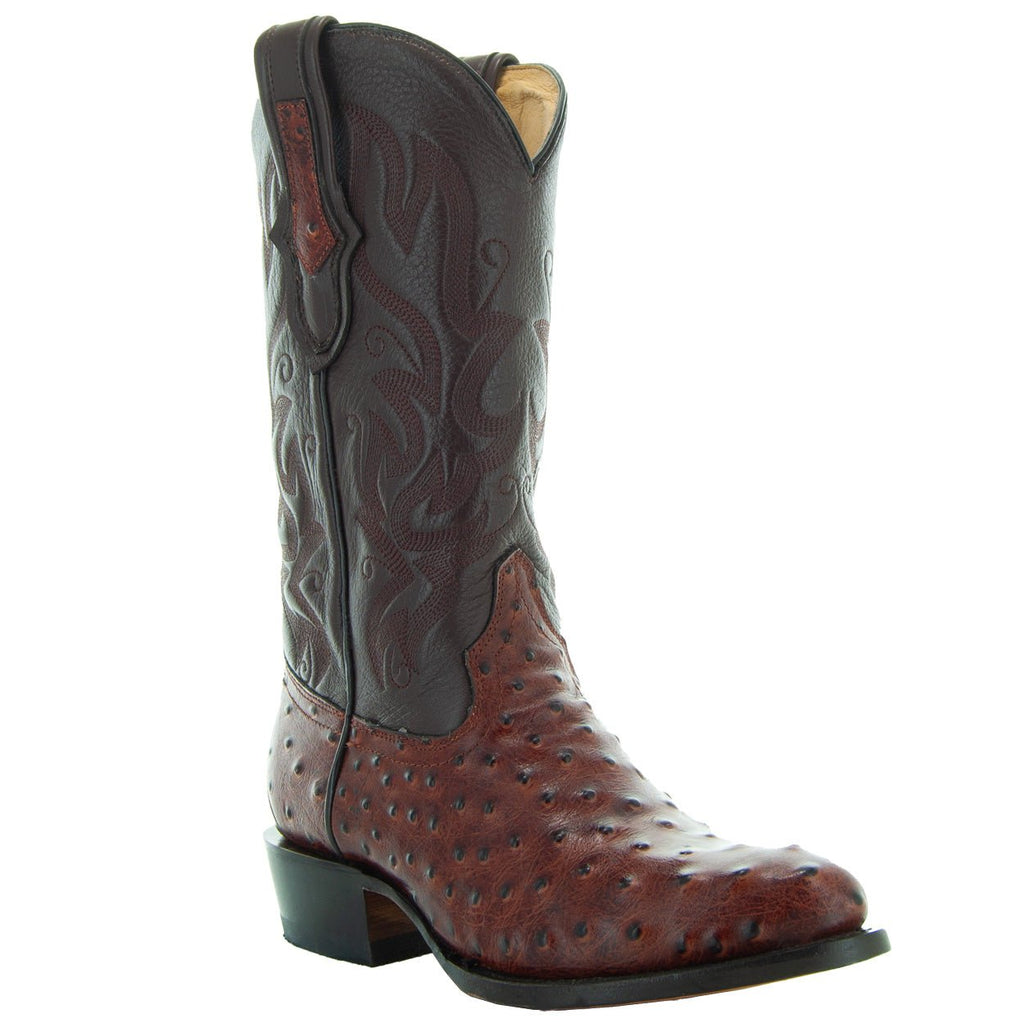 Men's Cognac Ostrich Print Cowboy Boots (H7002) - Paranoid Ranch