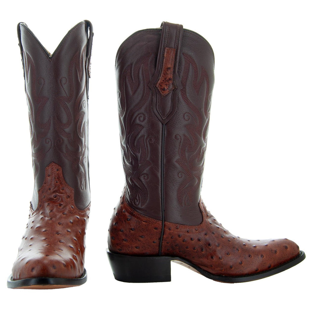 Men's Cognac Ostrich Print Cowboy Boots (H7002) - Paranoid Ranch