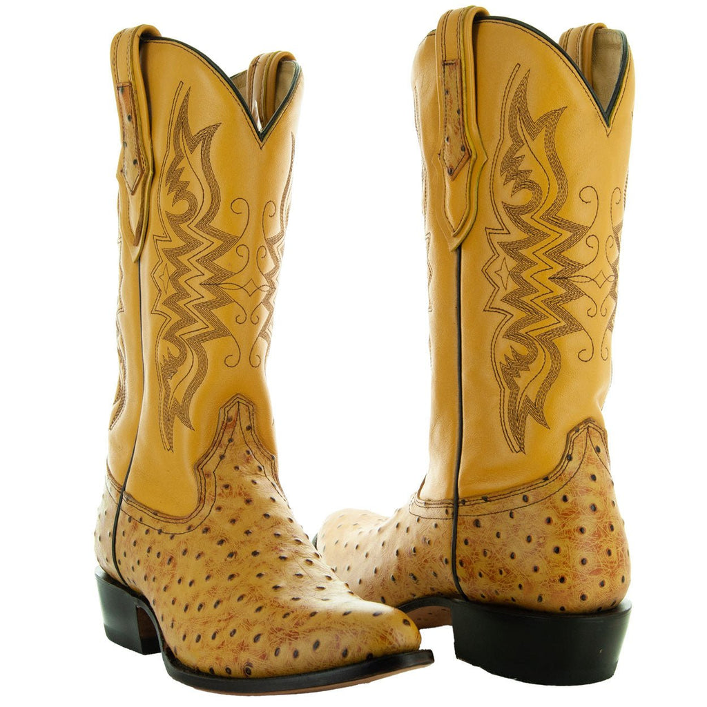 Men's Mantequilla Ostrich Print Cowboy Boots (H7002) - Paranoid Ranch