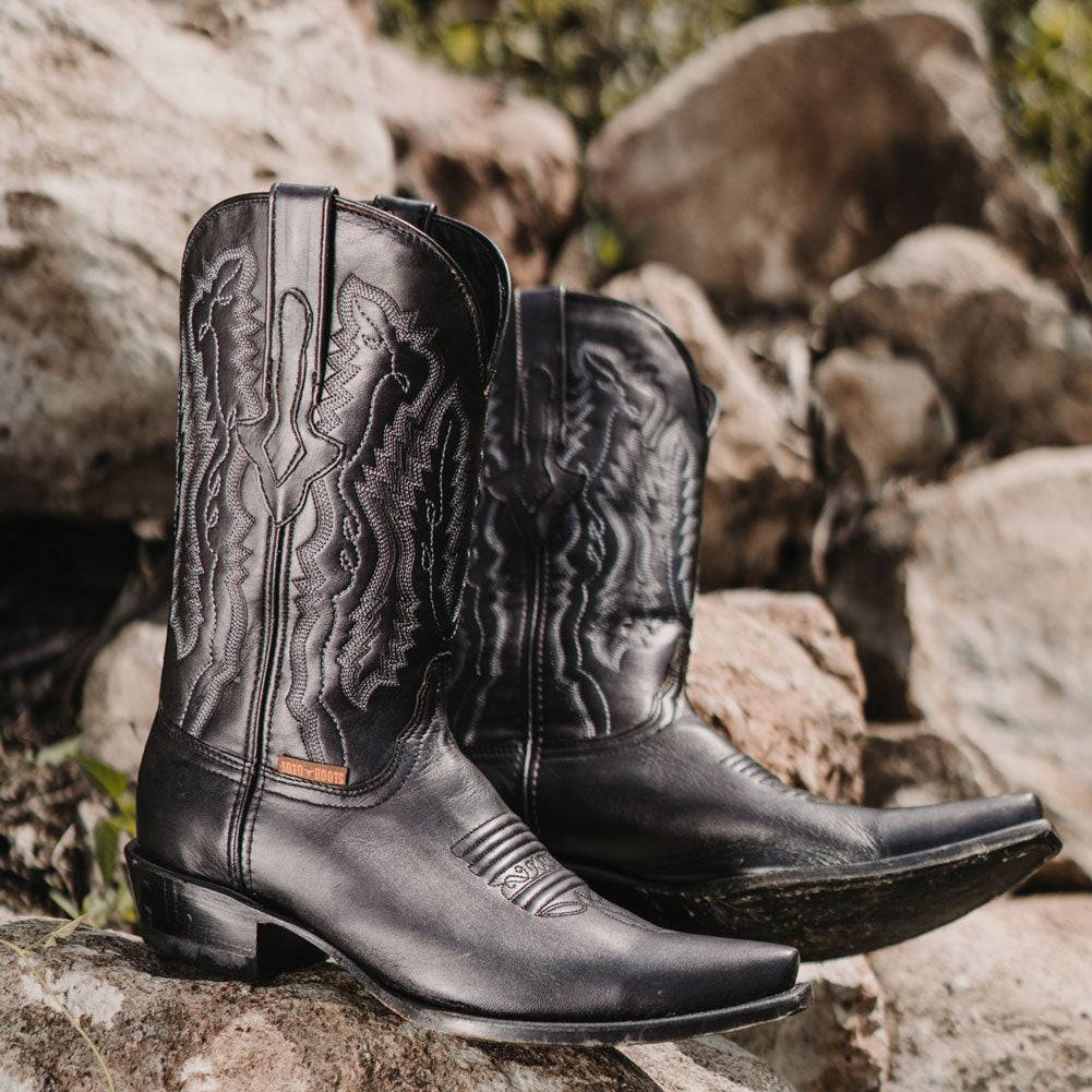 black dress cowboy boots for men Men's Snip Toe Cowboy Boots Black (H50030)