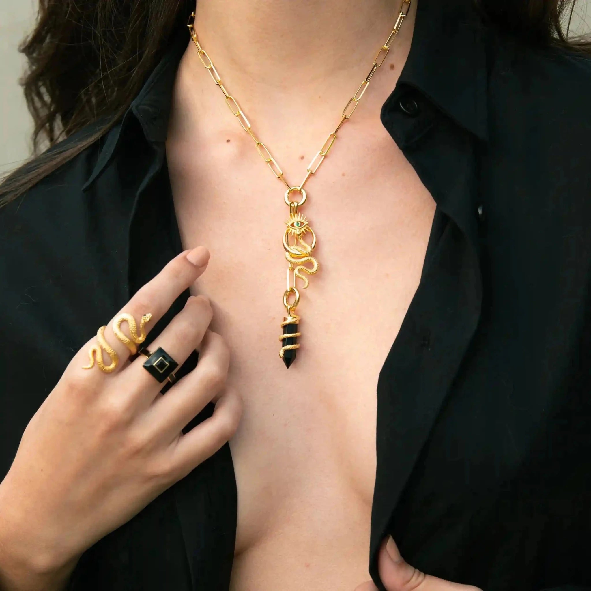 Onyx Crystal Snake Necklace - Paranoid Ranch