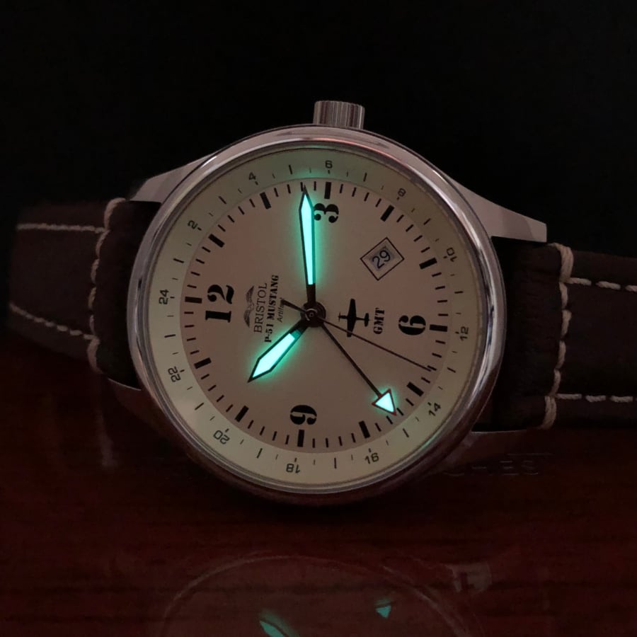 P-51 Mustang Tribute - Polished Finish, Beige Dial, Brown Leather Band - Paranoid Ranch