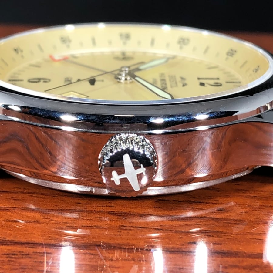 P-51 Mustang Tribute - Polished Finish, Beige Dial, Brown Leather Band - Paranoid Ranch