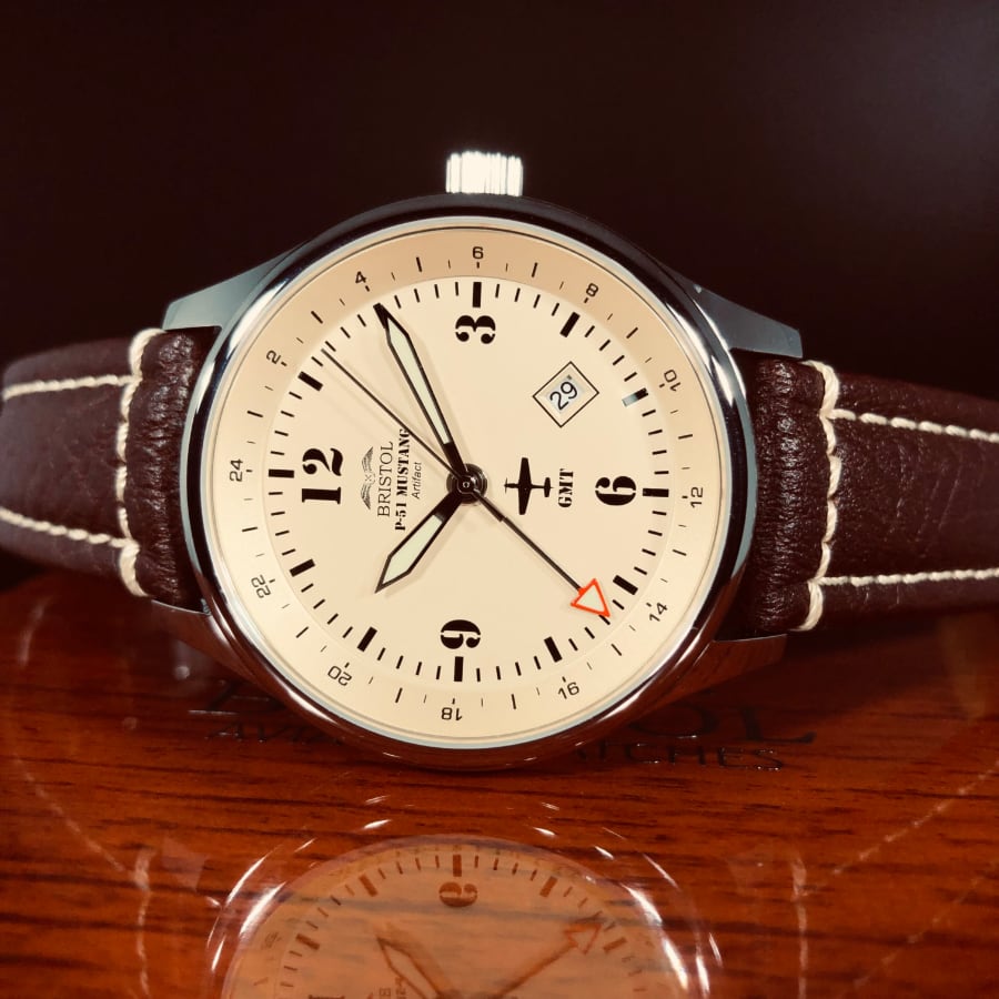 P-51 Mustang Tribute - Polished Finish, Beige Dial, Brown Leather Band - Paranoid Ranch