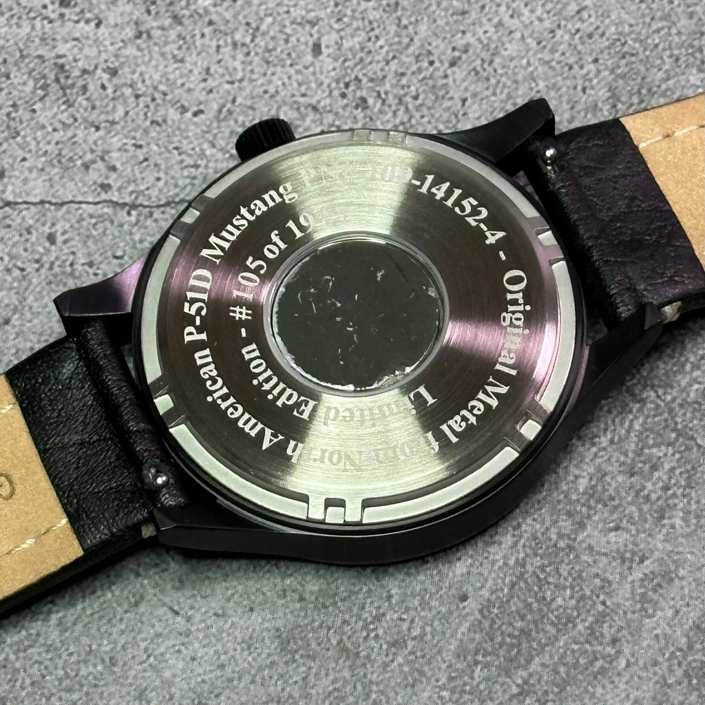 P-51 Mustang Tribute - Stainless Steel, Black Finish, Black Leather Band - Paranoid Ranch