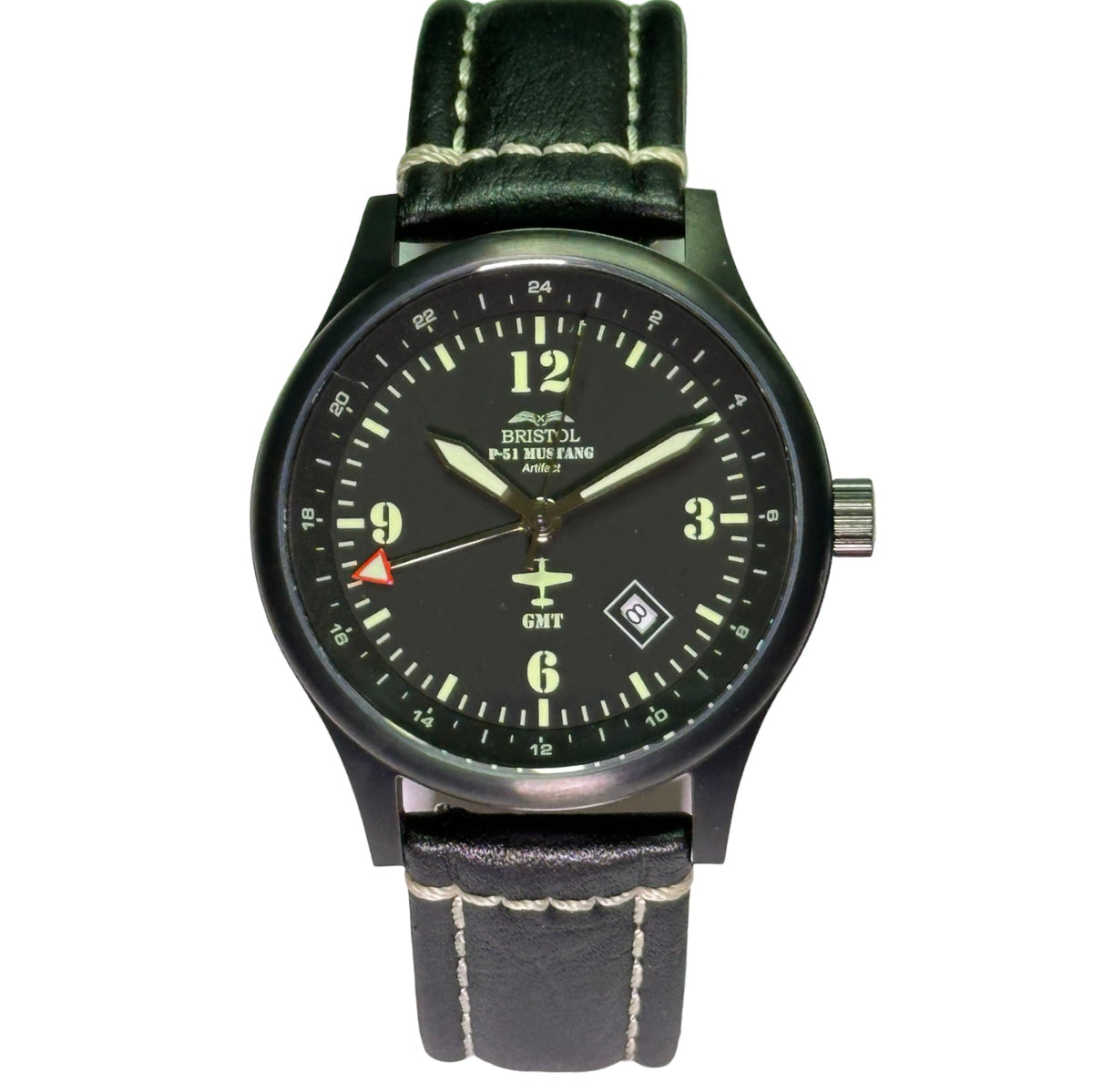 P-51 Mustang Tribute - Stainless Steel, Black Finish, Black Leather Band - Paranoid Ranch