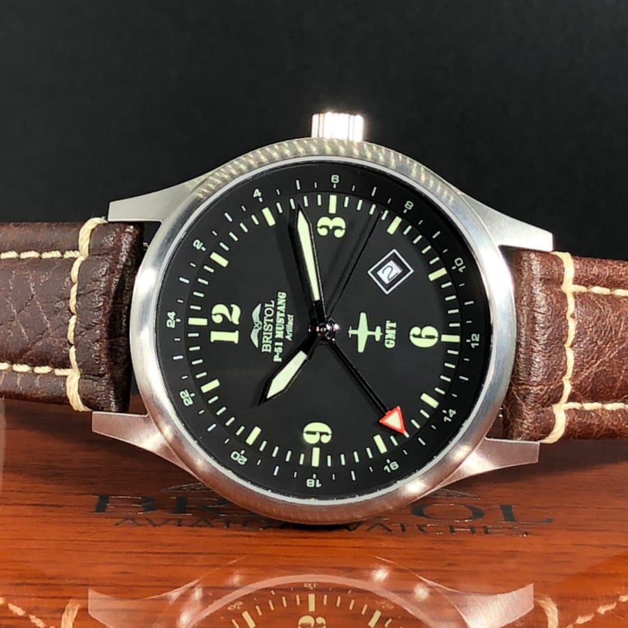 P-51 Mustang Tribute - Stainless Steel, Brush Finish, Brown Leather Band - Paranoid Ranch