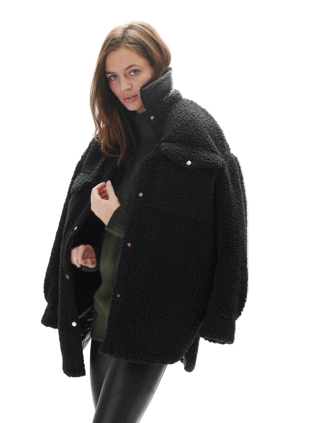 Padded Wool Sherpa Shirt Jacket - Black - Paranoid Ranch