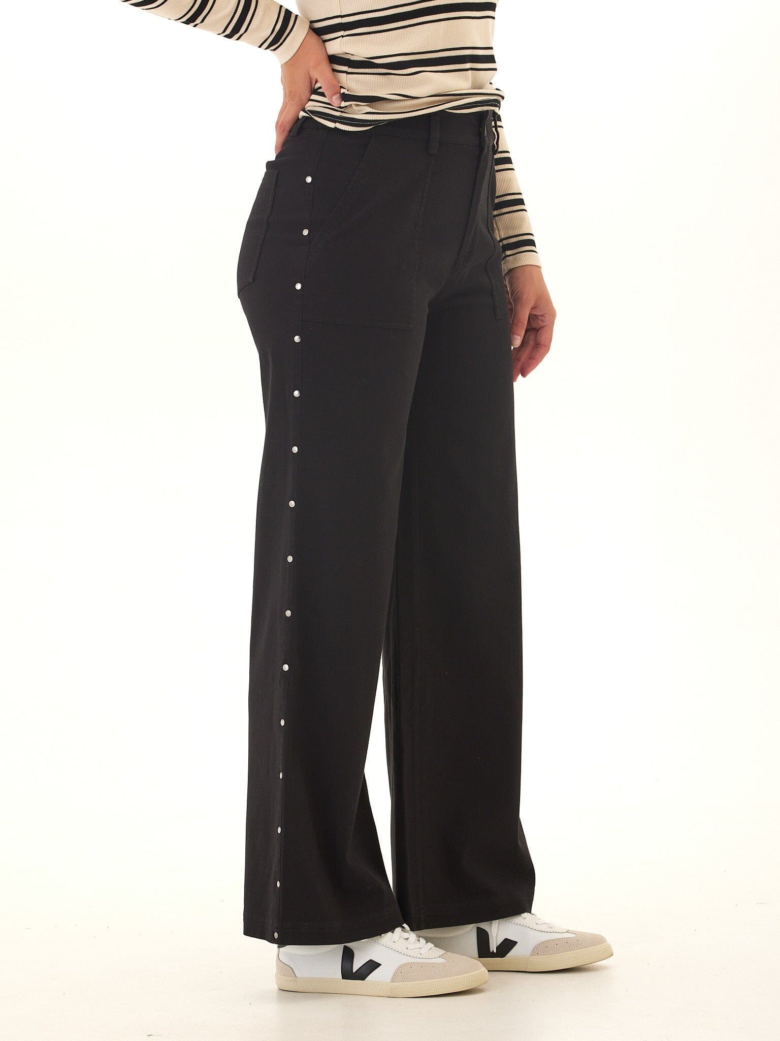 Pamela Rivet Detail Stretch Twill Wide Leg Pant - Paranoid Ranch