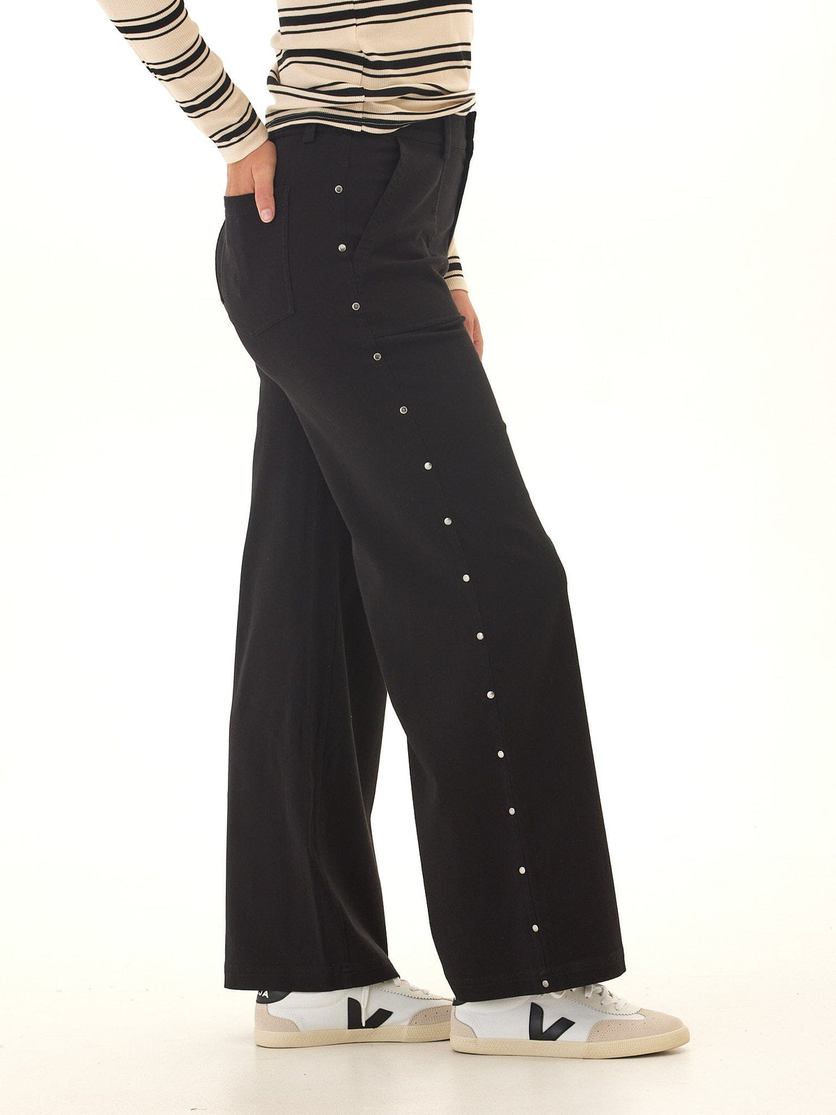 Pamela Rivet Detail Stretch Twill Wide Leg Pant - Paranoid Ranch