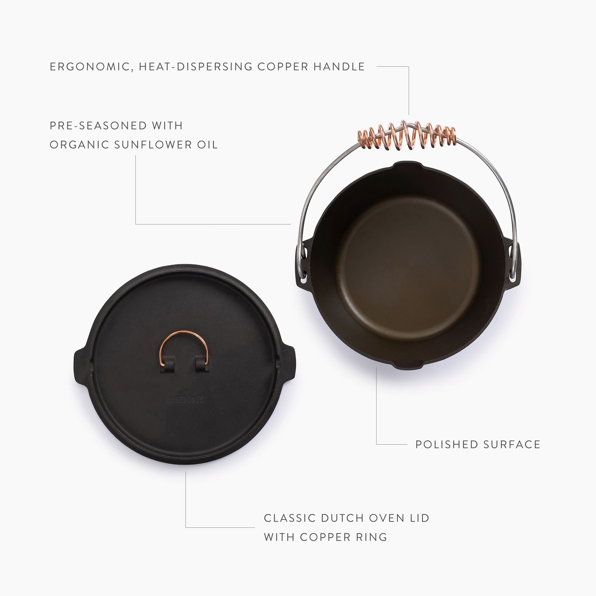 Polished Cast Iron Dutch Oven - 4qt - Paranoid Ranch