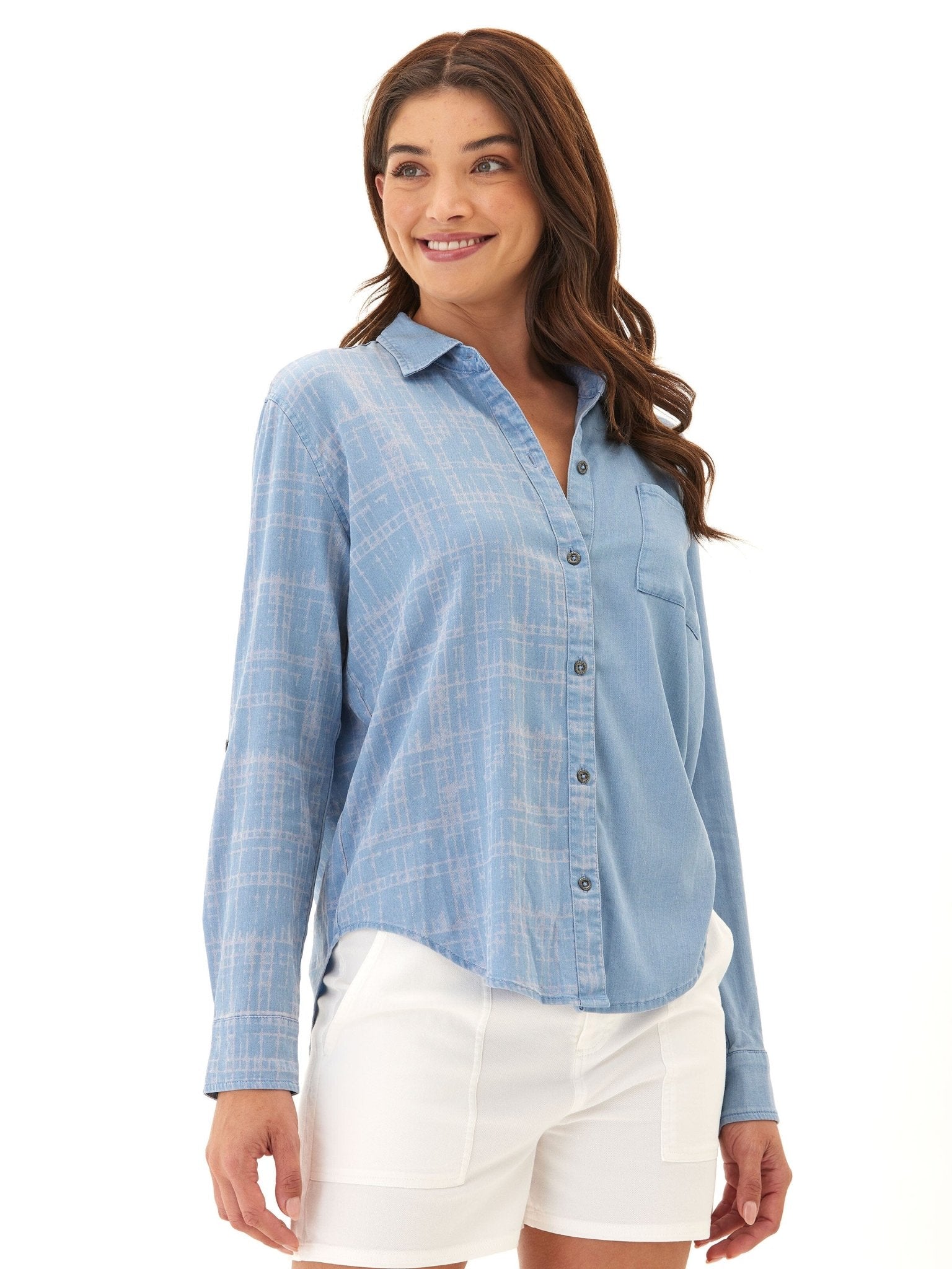 Prudence Grid Plaid Stretch Chambray Button-Down - Paranoid Ranch