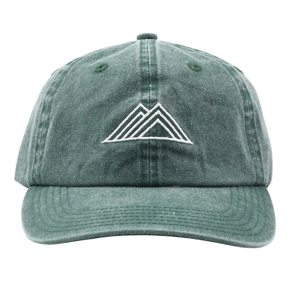 Green cap with a white mountain logo on a white background