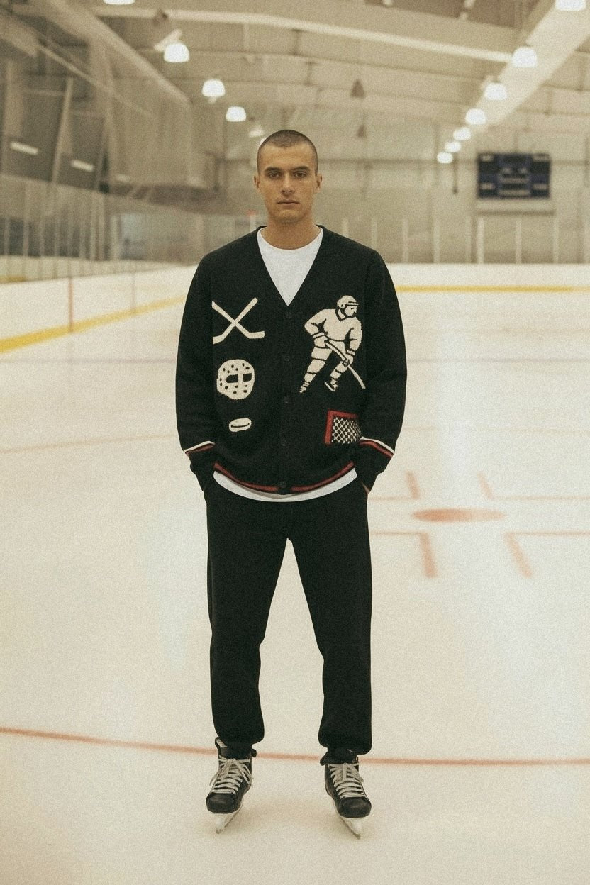 Rinkside Jacquard Knit Hockey Cardigan - Paranoid Ranch