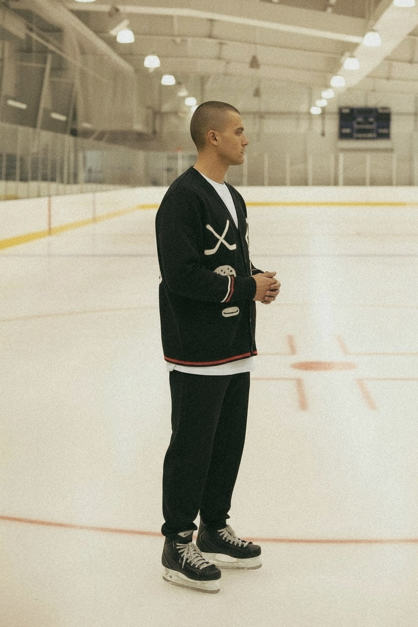 Rinkside Jacquard Knit Hockey Cardigan - Paranoid Ranch