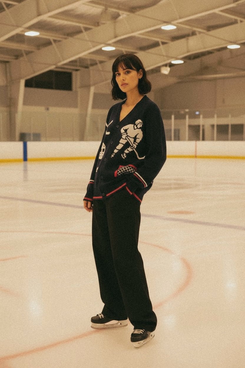 Rinkside Jacquard Knit Hockey Cardigan - Paranoid Ranch