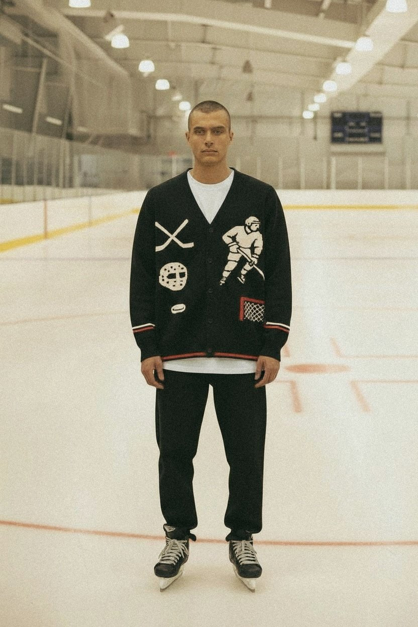 Rinkside Jacquard Knit Hockey Cardigan - Paranoid Ranch