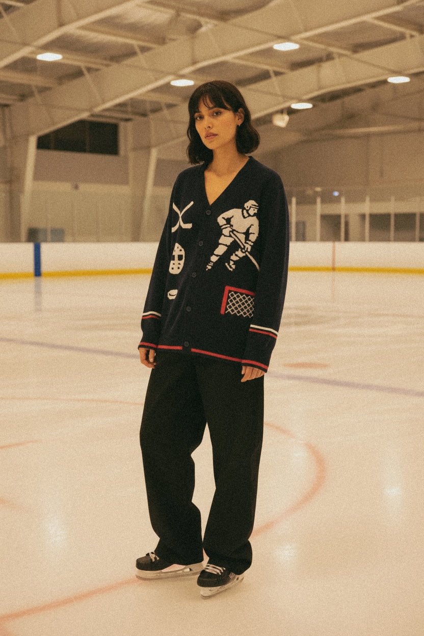 Rinkside Jacquard Knit Hockey Cardigan - Paranoid Ranch
