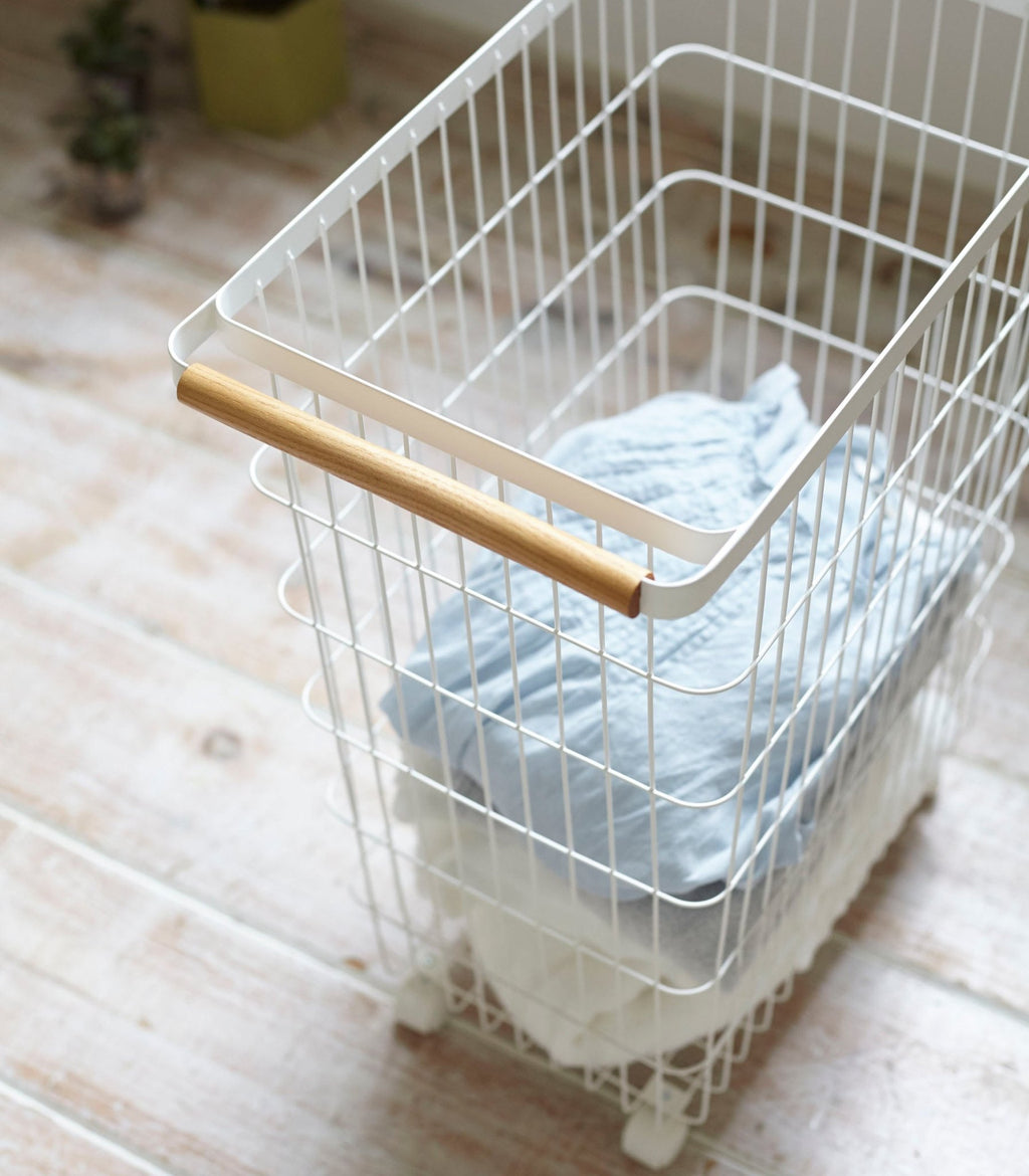 Rolling Wire Basket (24" H) - Steel + Wood - Paranoid Ranch