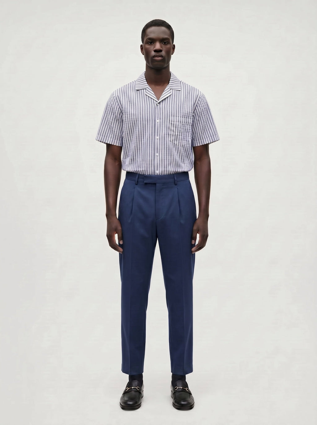 Sailor Seersucker Camp Shirt - Navy/White - Paranoid Ranch