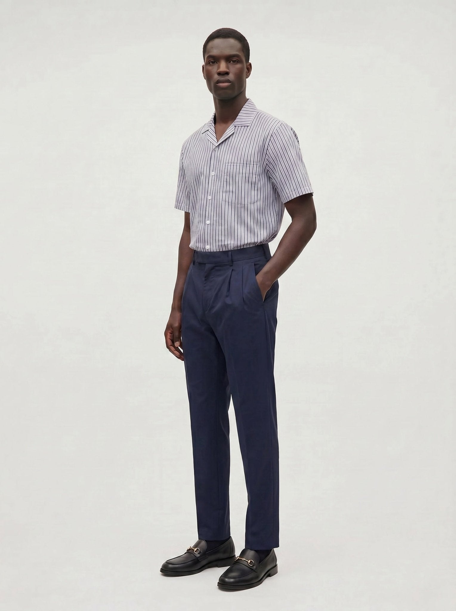Sailor Seersucker Camp Shirt - Navy/White - Paranoid Ranch