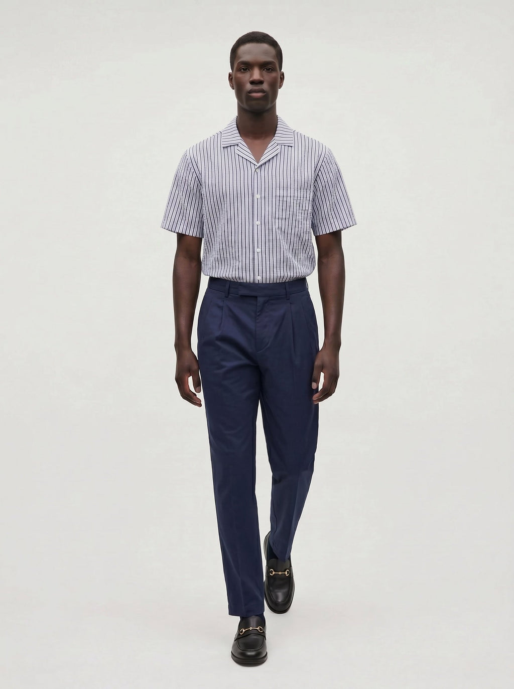 Sailor Seersucker Camp Shirt - Navy/White - Paranoid Ranch