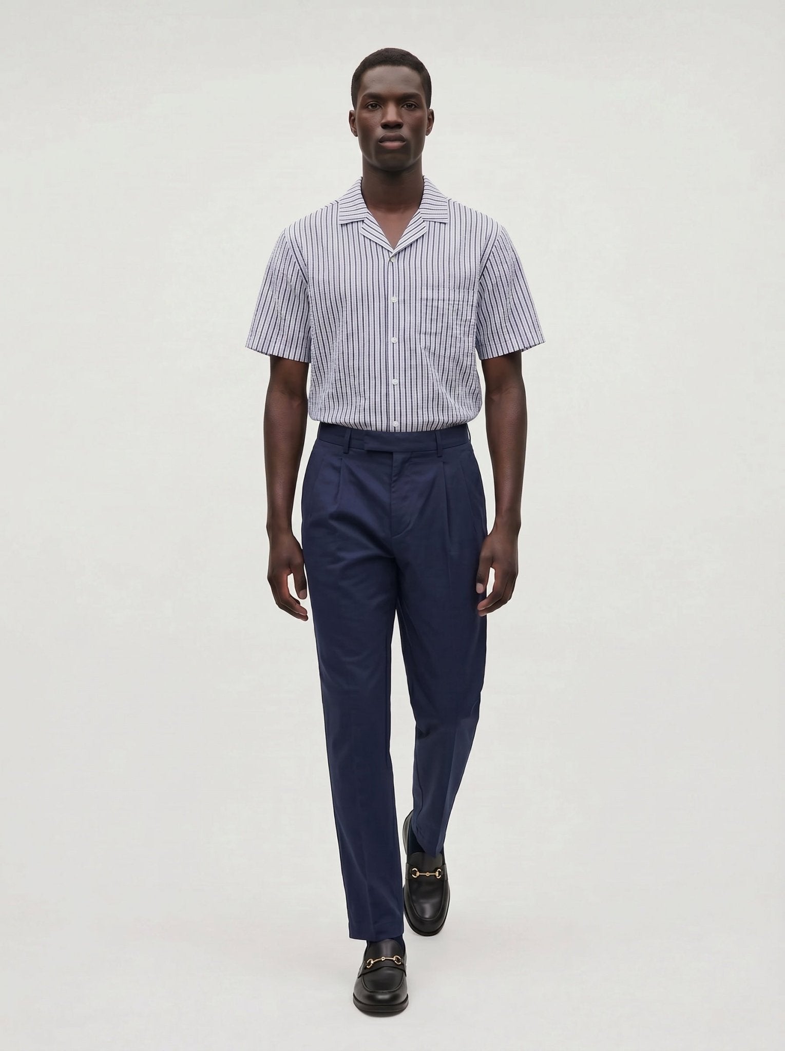Sailor Seersucker Camp Shirt - Navy/White - Paranoid Ranch