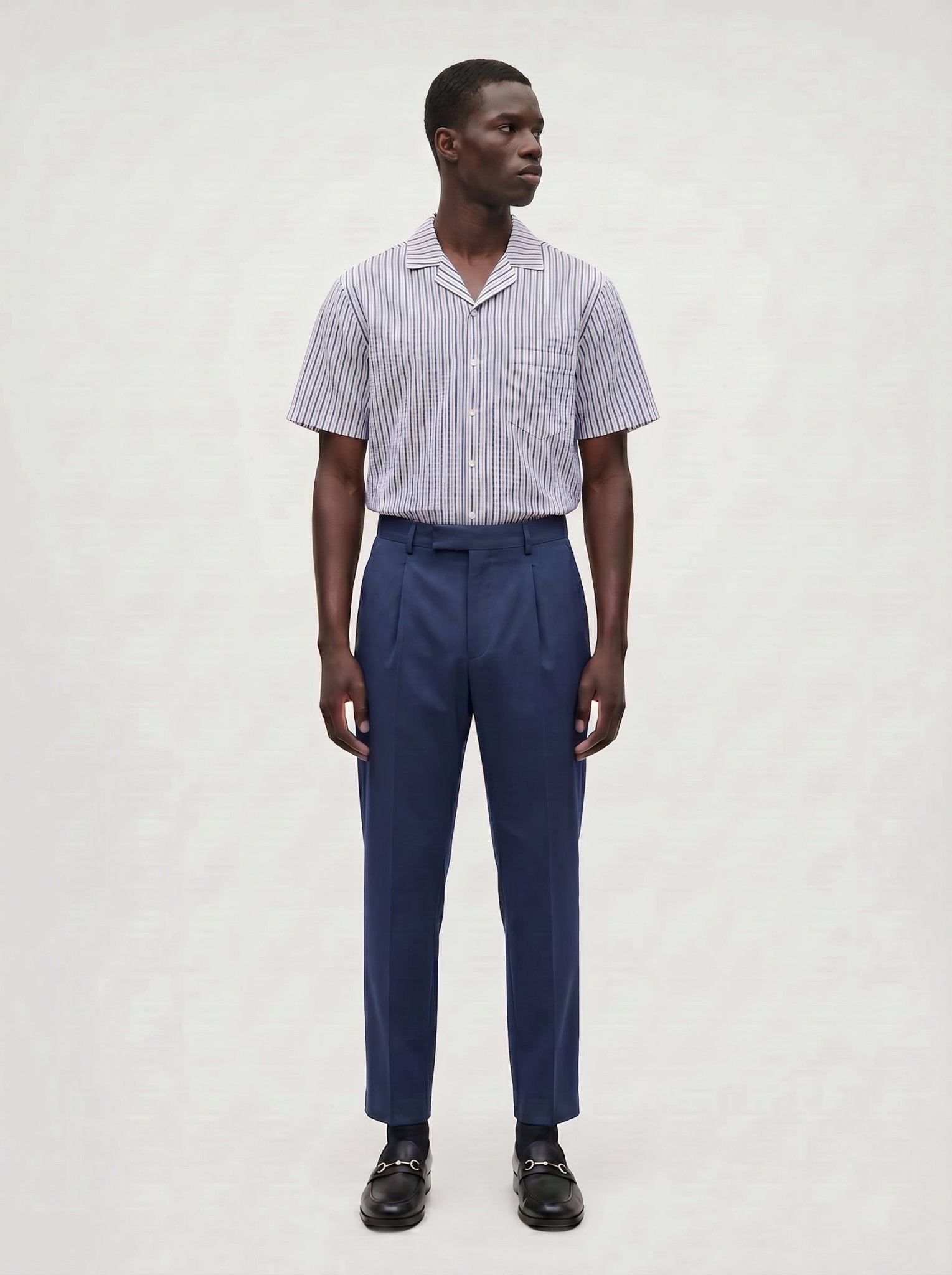 Sailor Seersucker Camp Shirt - Navy/White - Paranoid Ranch