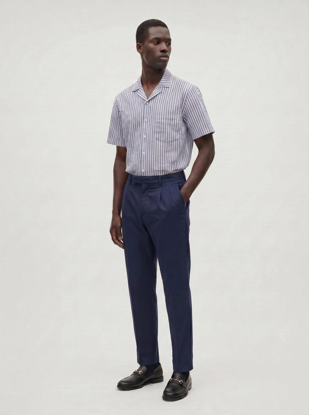 Sailor Seersucker Camp Shirt - Navy/White - Paranoid Ranch
