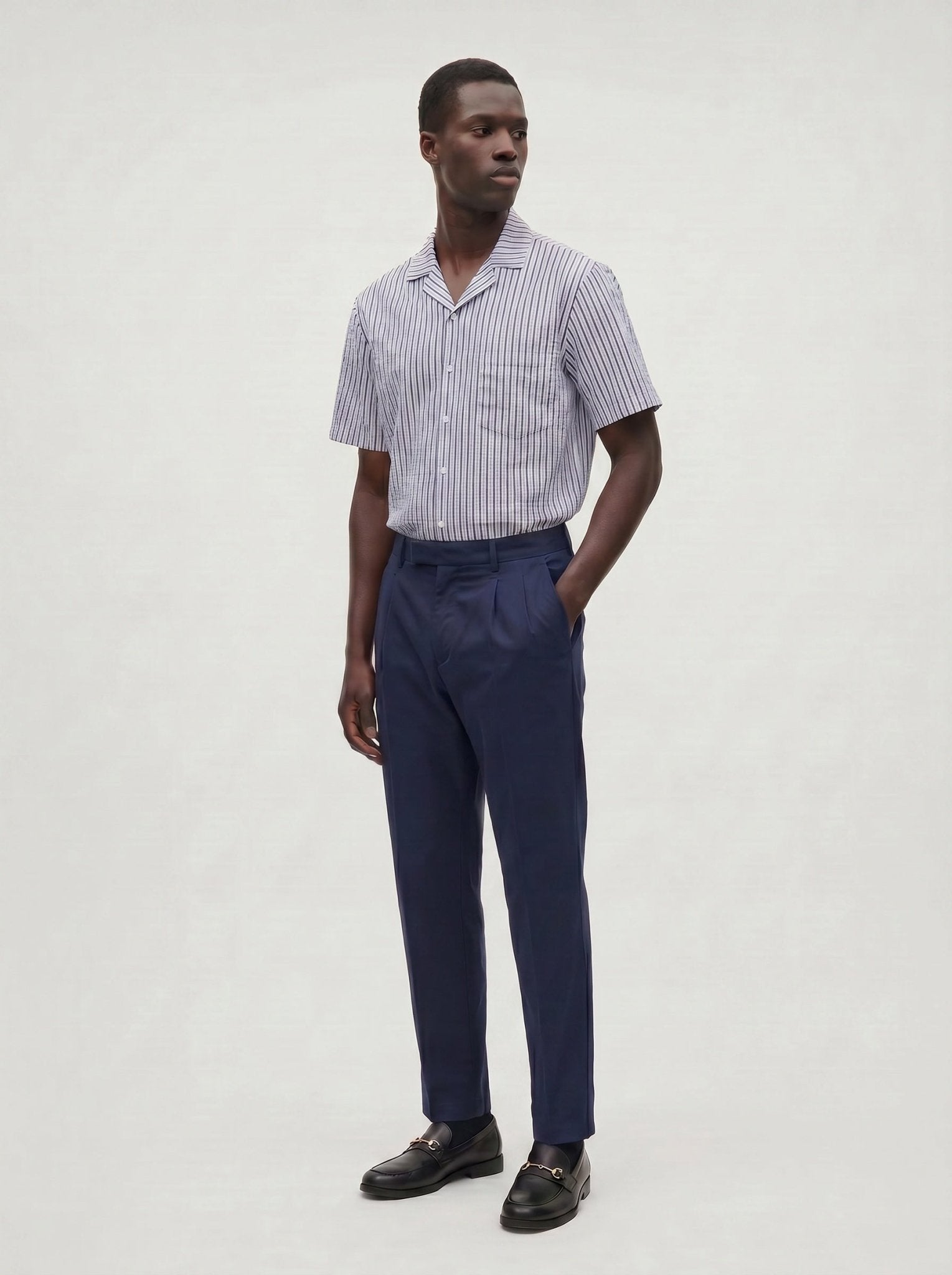 Sailor Seersucker Camp Shirt - Navy/White - Paranoid Ranch