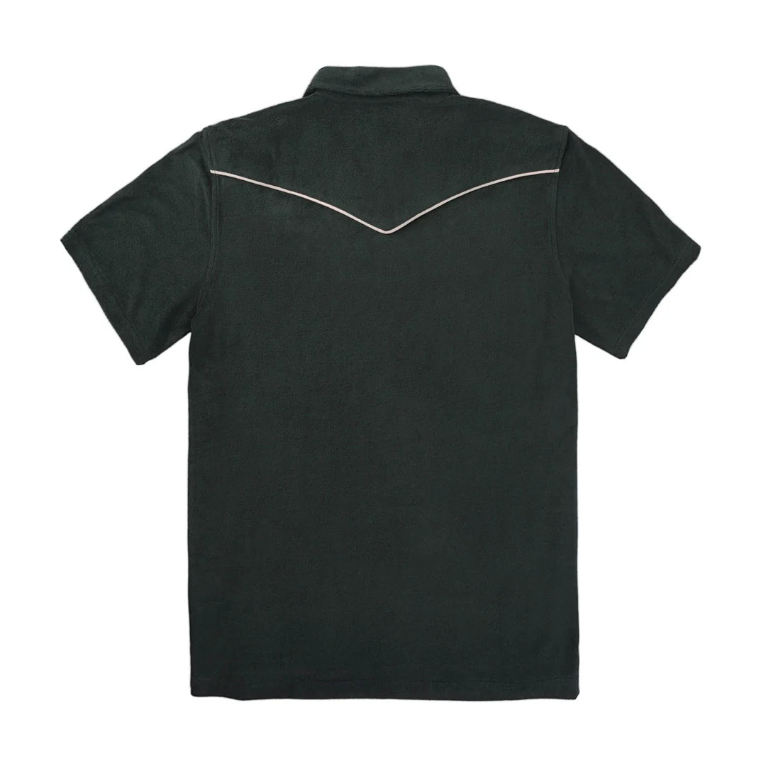 back view of the Sendero cotton terry cloth polo featuring western-style yokes.