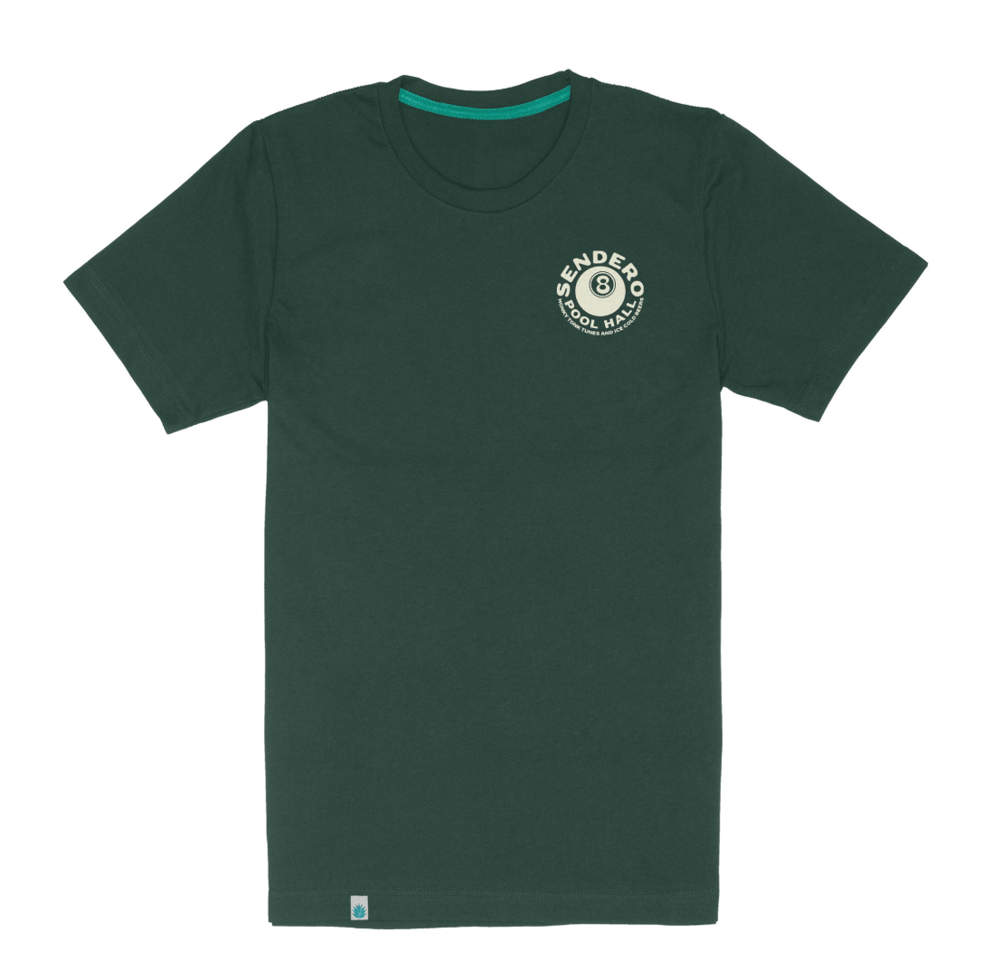 Sendero Eightball Vintage Tee — hunter green 100% cotton t-shirt with relaxed vintage fit and screen print.