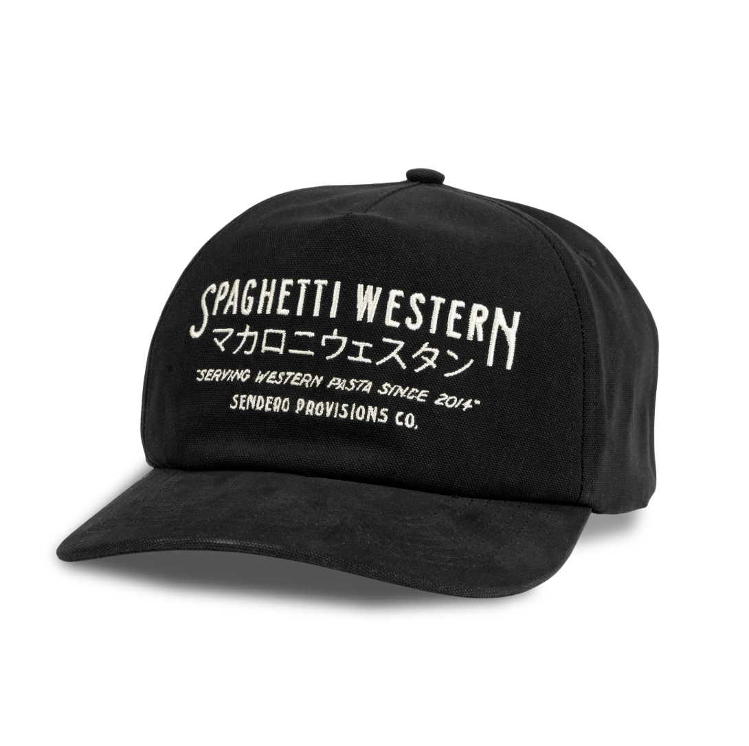 Sendero Spaghetti Western Hat — brushed cotton canvas hat with semi-curved visor and embroidered front design.