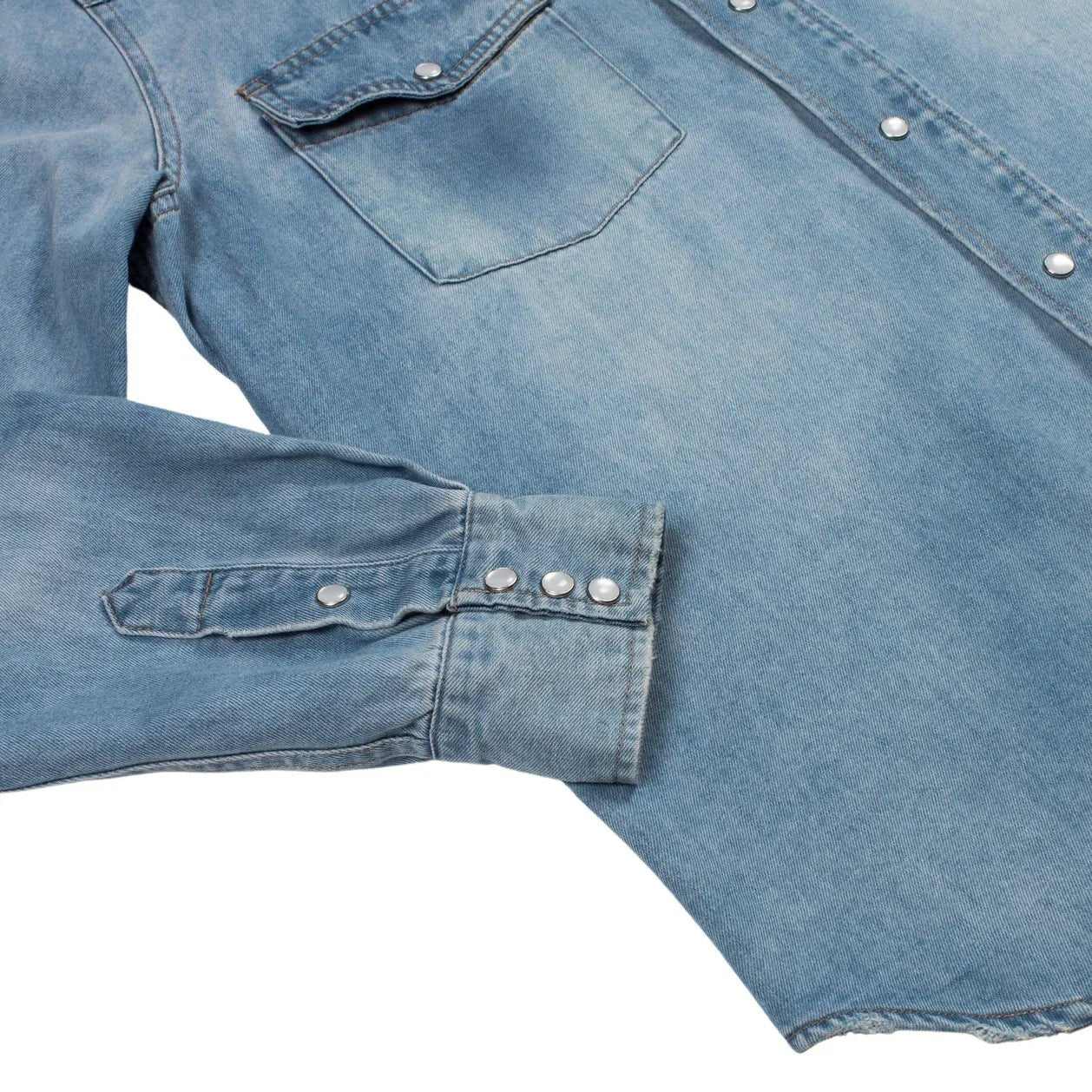 Authentic Wyatt Denim Shirt by Sendero, stone-washed for a worn-in look and feel.