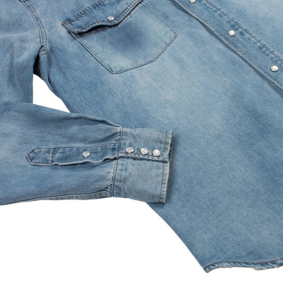 Authentic Wyatt Denim Shirt by Sendero, stone-washed for a worn-in look and feel.