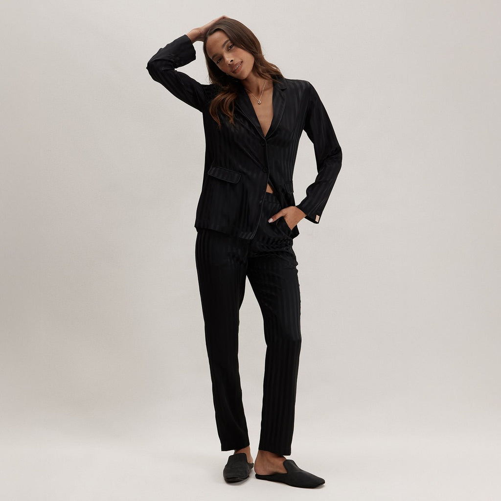 Silk Striped Jacquard Tuxedo Pajama Set - Paranoid Ranch