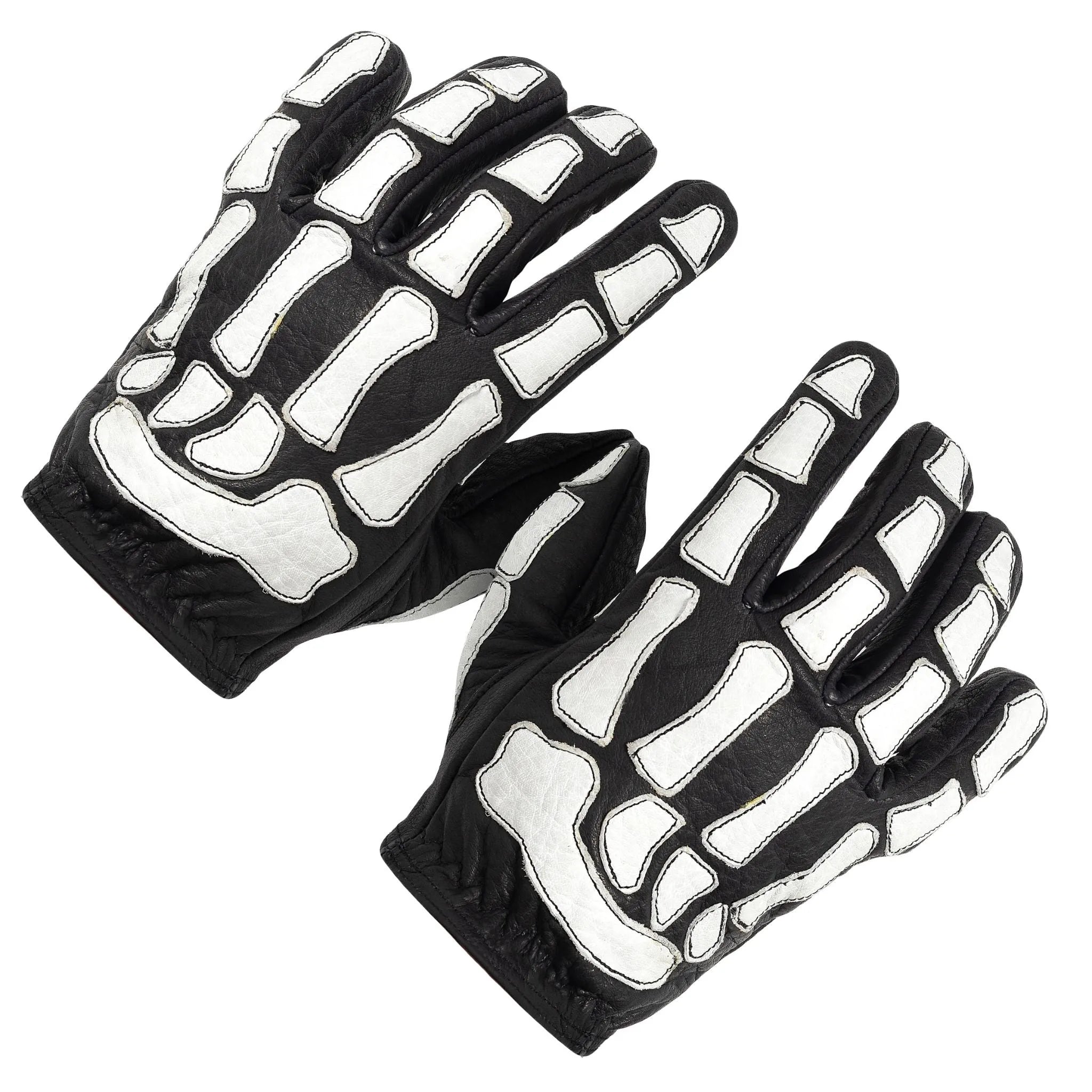 Skeleton Leather Motorcycle Glove - Black - White - Paranoid Ranch