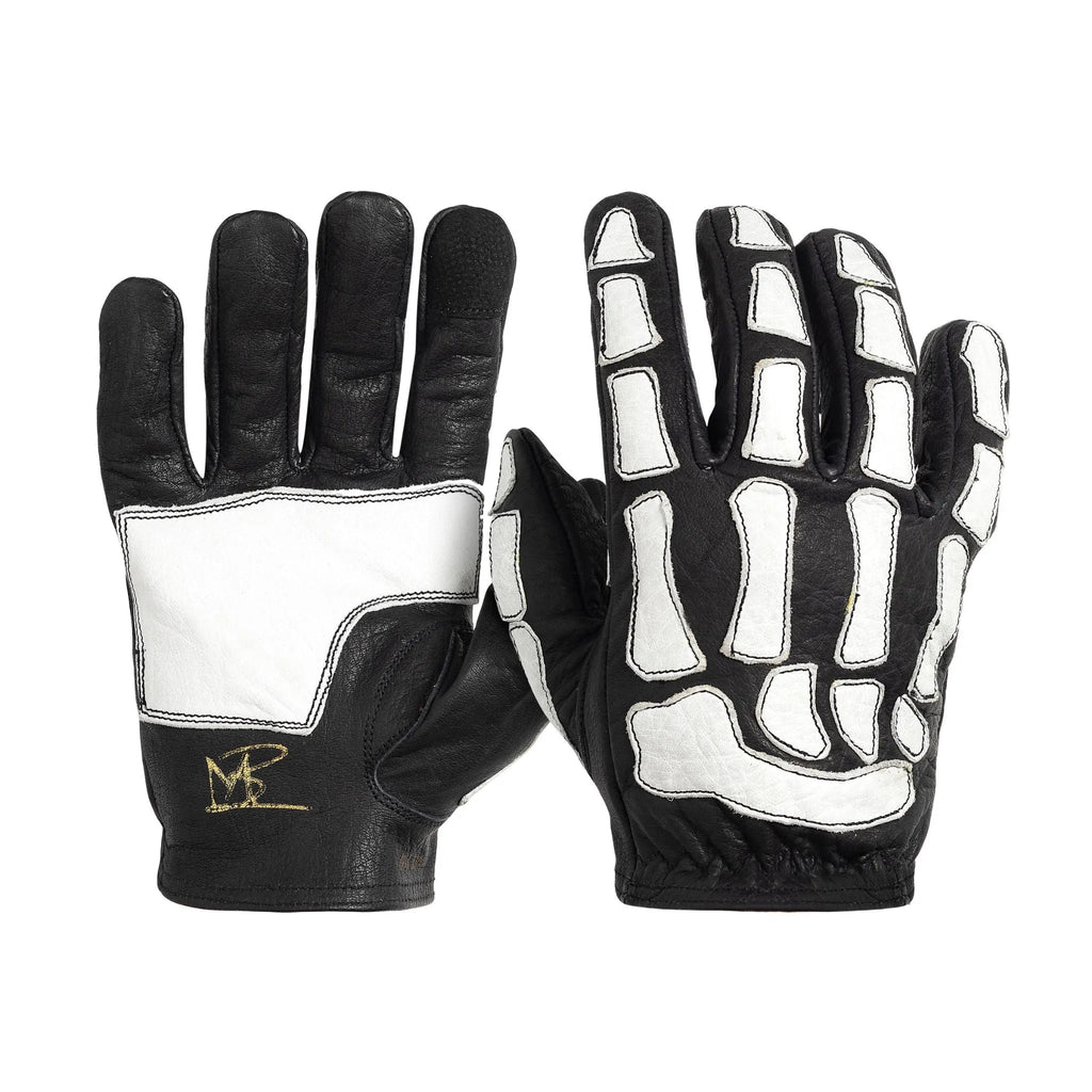 Skeleton Leather Motorcycle Glove - Black - White - Paranoid Ranch