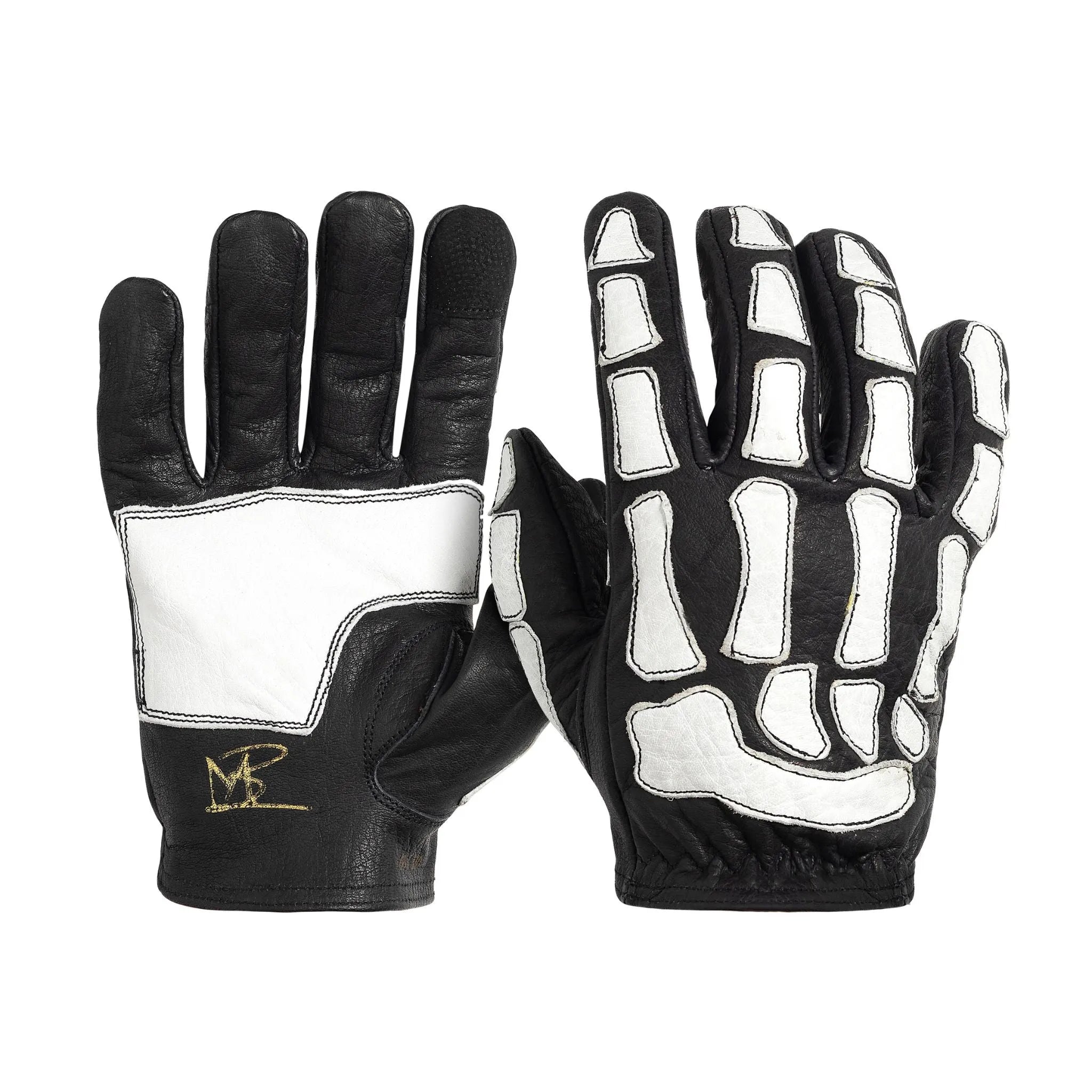 Skeleton Leather Motorcycle Glove - Black - White - Paranoid Ranch