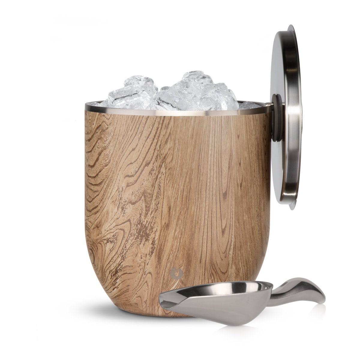 Stainless Steel Ice Bucket with Lid and Scoop, Natural Teak - Paranoid Ranch