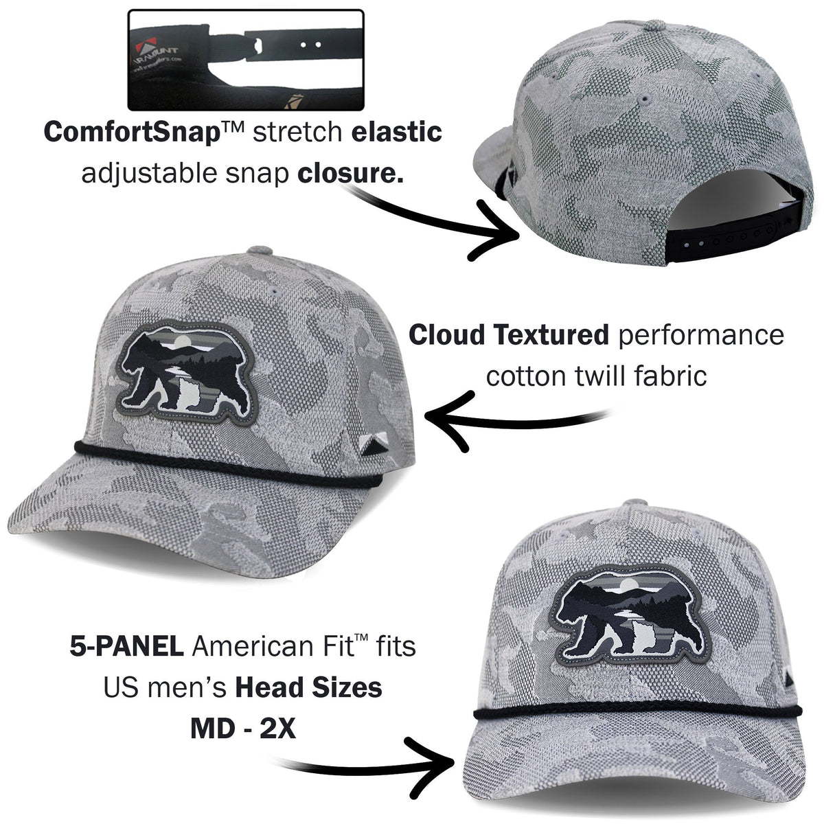 Sunset Bear Cloud Texture 5-Panel Rope Cap - Paranoid Ranch
