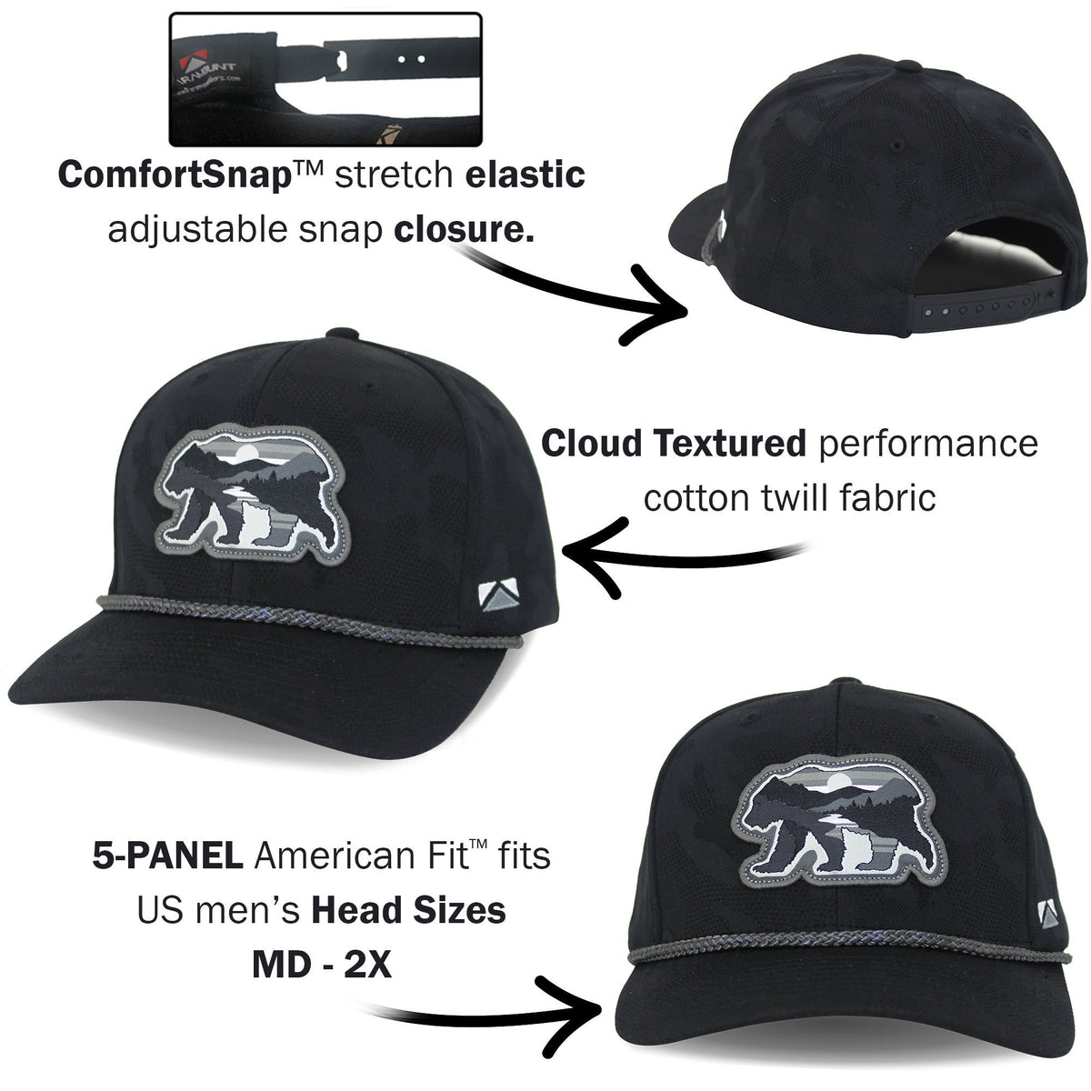 Sunset Bear Cloud Texture 5-Panel Rope Cap - Paranoid Ranch