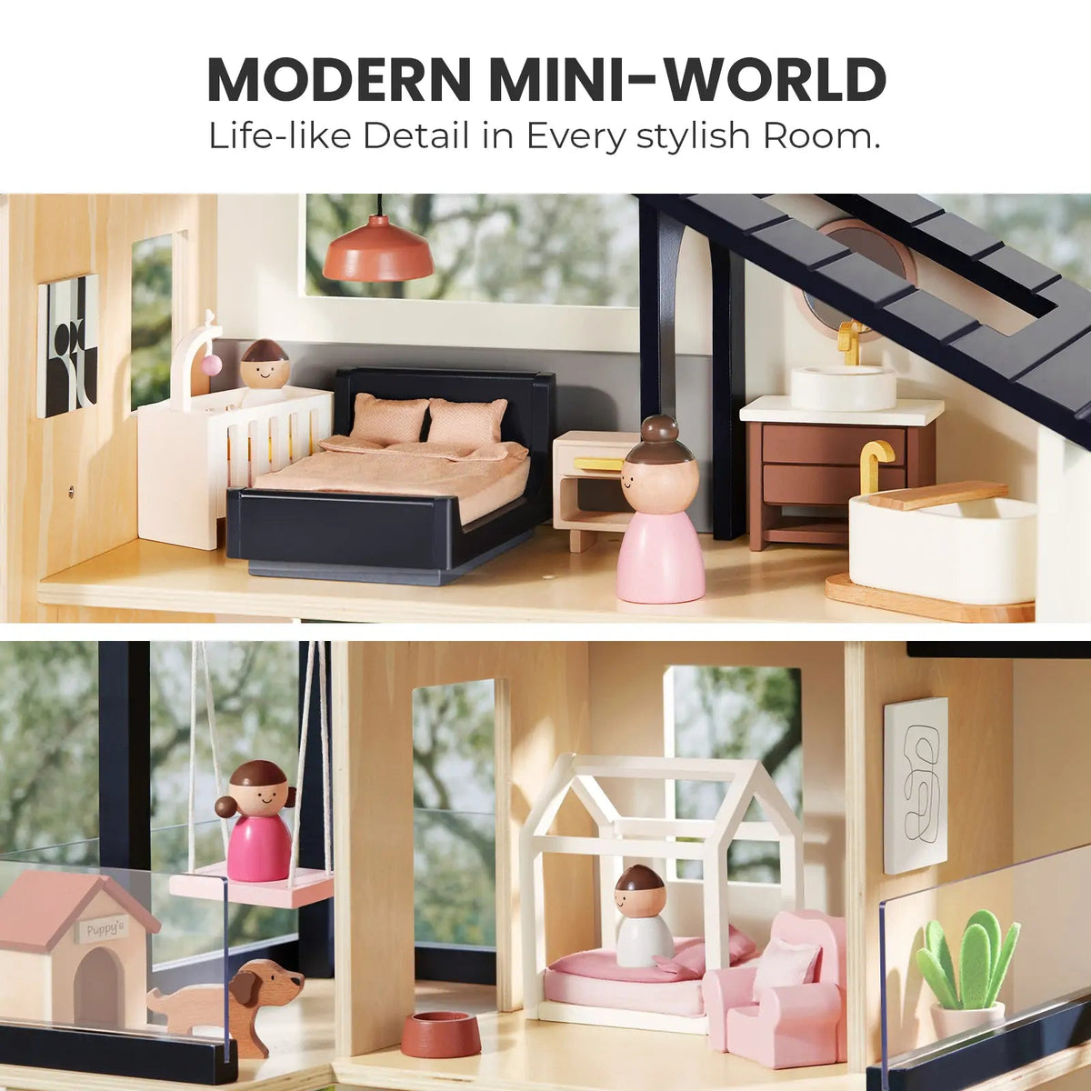 Sweet Family Gift Set: Black Dollhouse & Dollhouse Garage & Extra Dolls Set - Paranoid Ranch