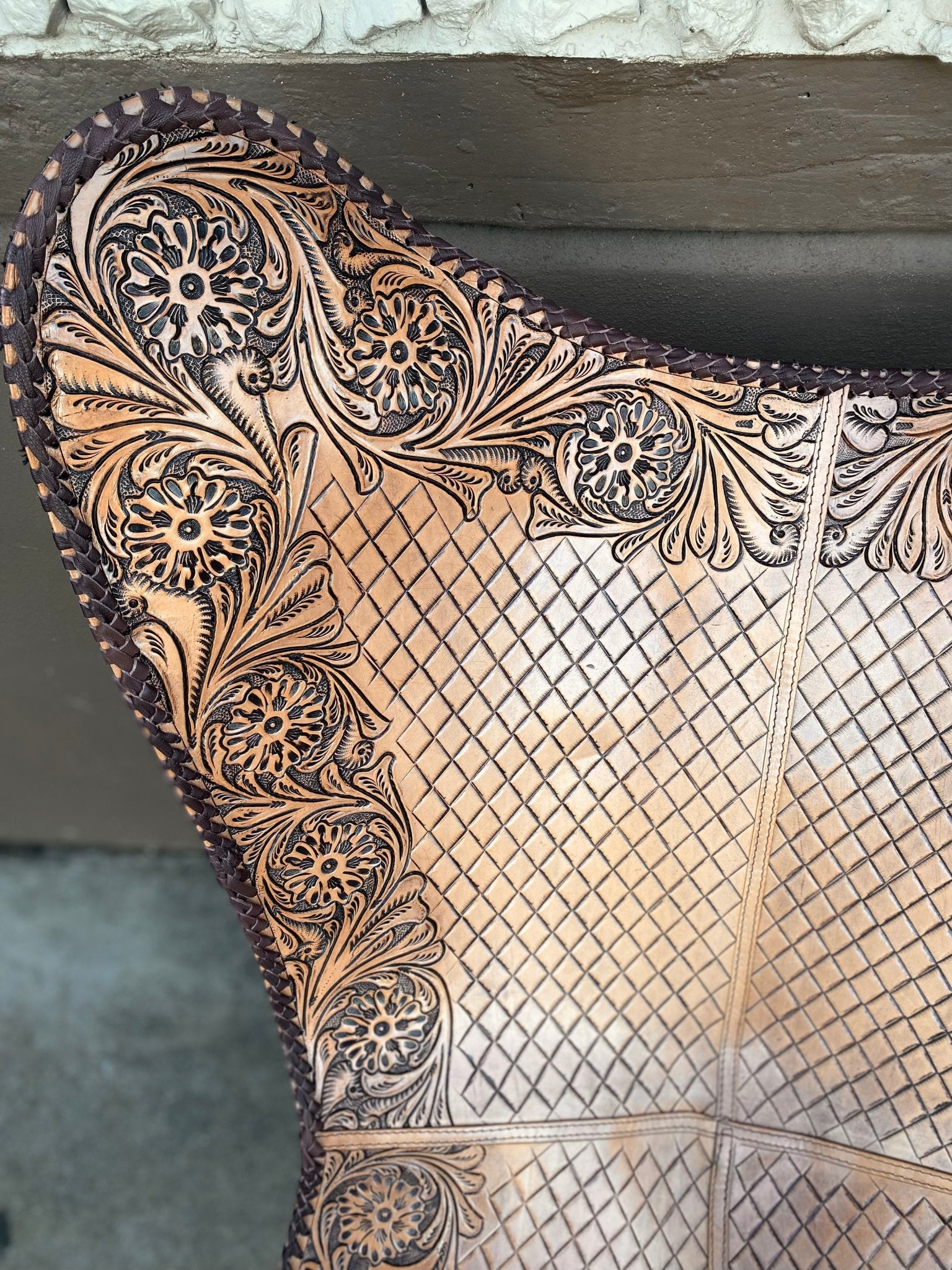 Tan Tooled Leather Butterfly Chair - Paranoid Ranch