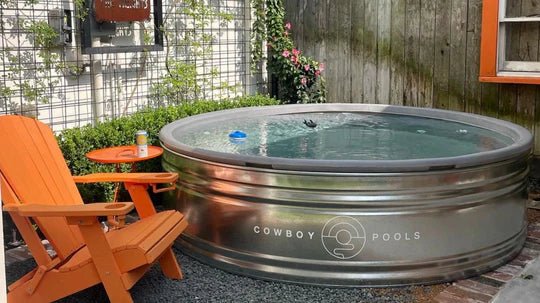 The Honcho stock tank pool with galvanized steel tank, poly liner, filter pump, and optional heater for backyard use.