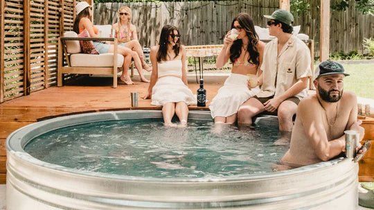 Galvanized steel and poly-lined stock tank pool, The Honcho, with optional heater and pre-assembled design for home delivery.