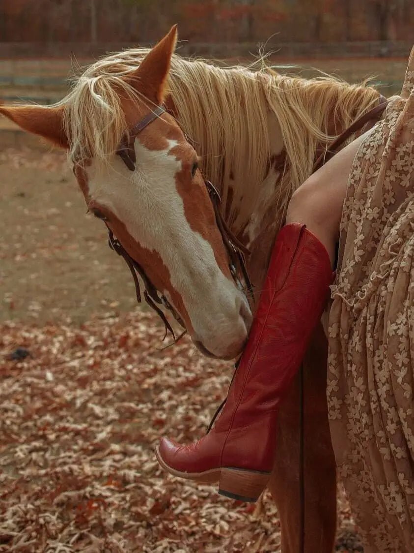 The Lorraine Knee - High Leather Boots – Red Full Grain - Paranoid Ranch