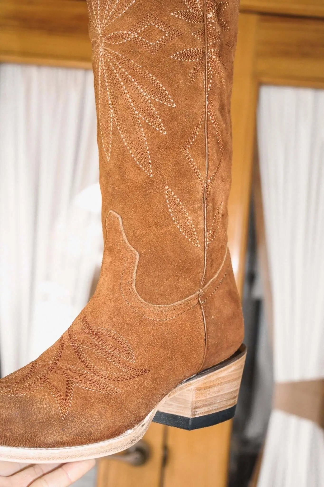 The Lorraine Knee - High Western Boots – Camel Suede - Paranoid Ranch